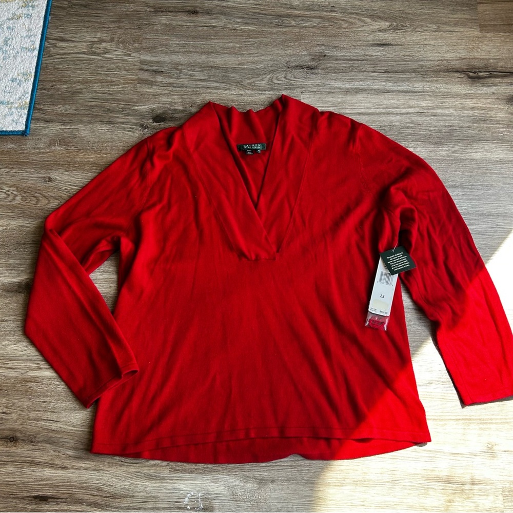 NWT Red V-Neck Ralph Lauren Slik and Cashmere Sweater